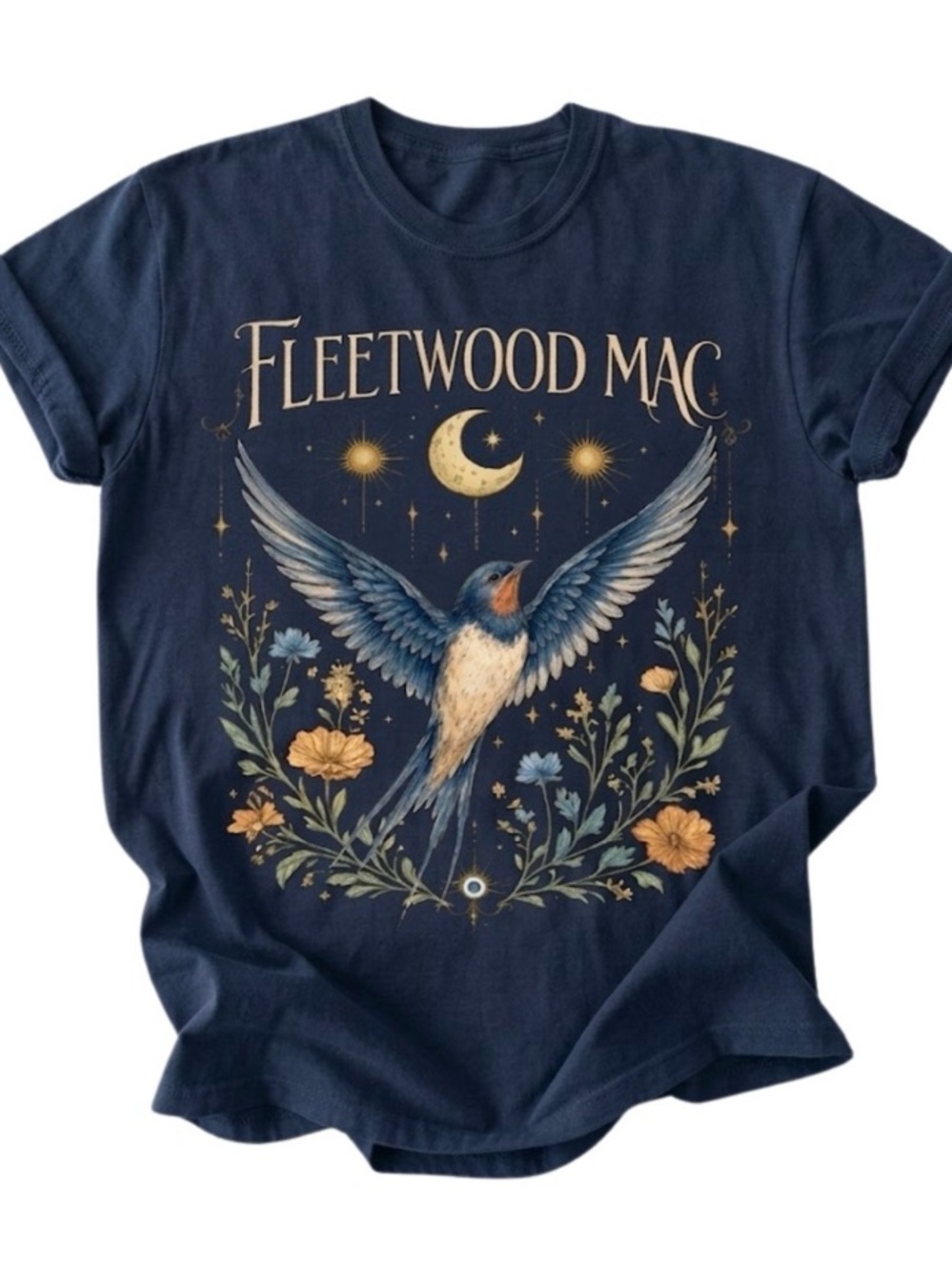 Fleetwood Mac Swallow Moon Bohemian Navy Blue Band Tee